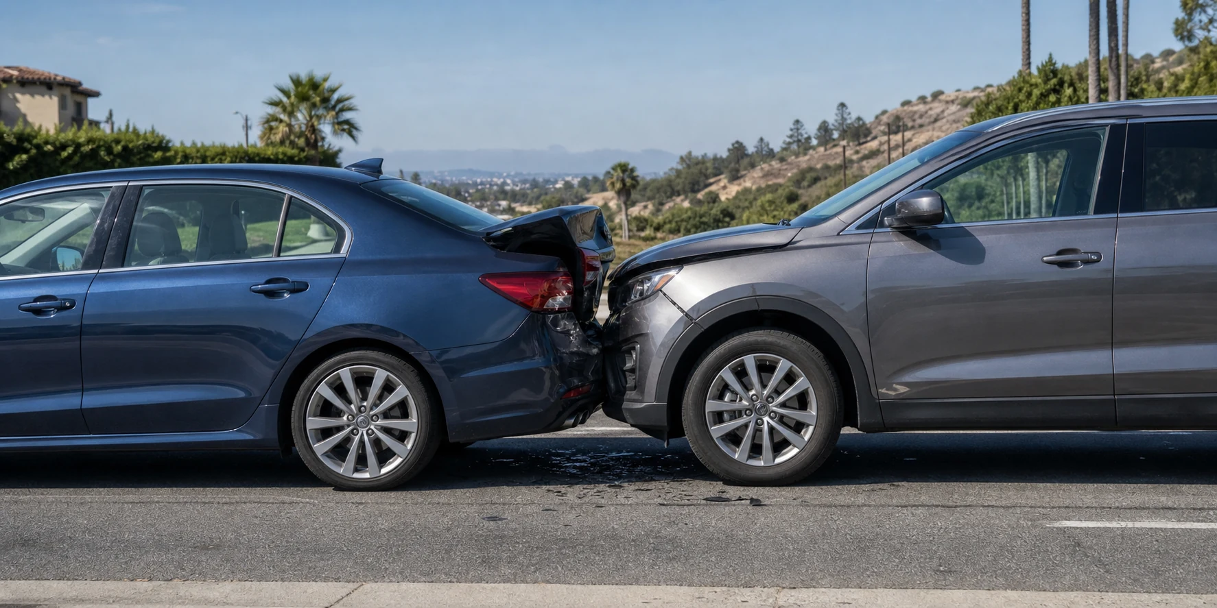 Two vehicles involved in a rear-end collision