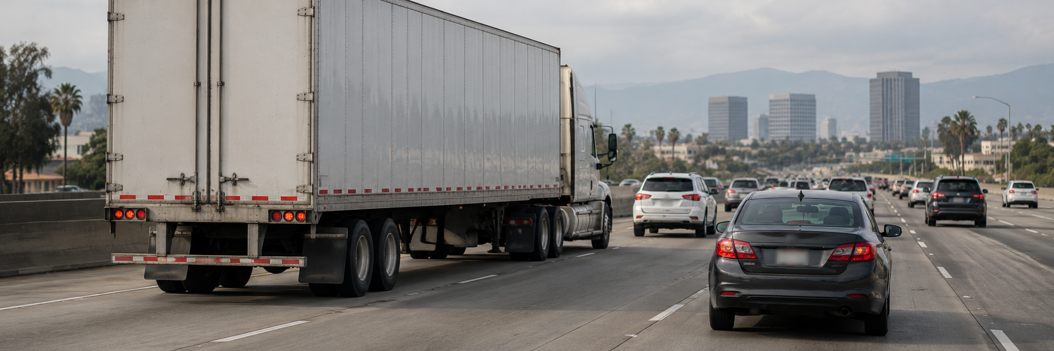Commercial truck traveling through traffic in Southern California